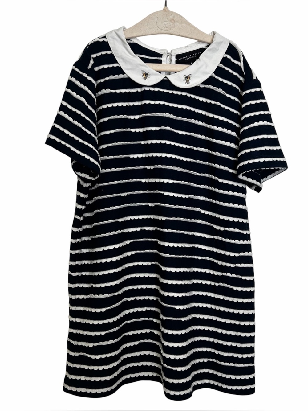 Victoria Beckham Target Girls Blouse Sz L 10/12 Navy White Stripes Preppy Bees